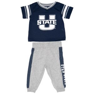 Utah State navy infant football jersey and sweats set